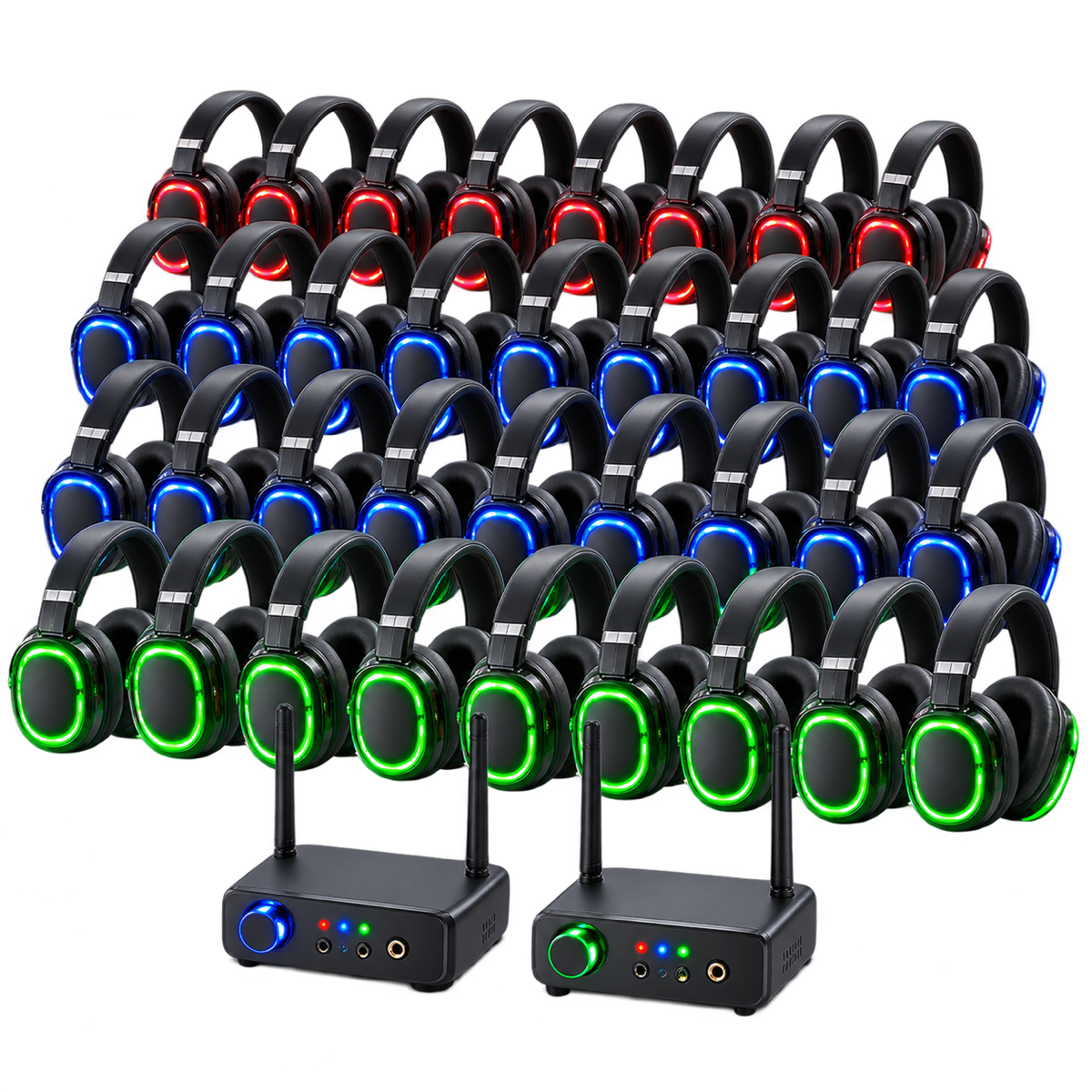 50 Silent Party Headsets with 2 Transmitters
